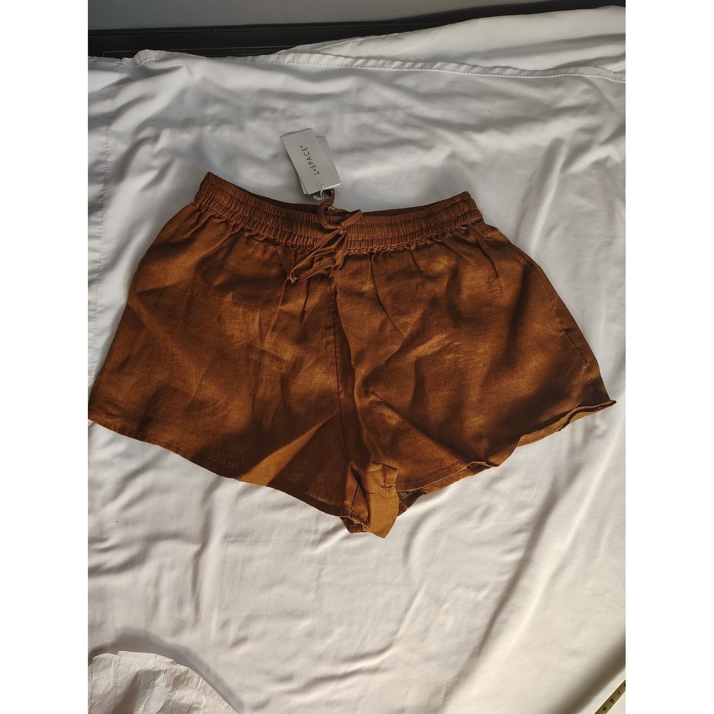 L*SPACE Rio Shorts XS Copper Brown 100% Linen Smocked Waist RIOSH23 NWT